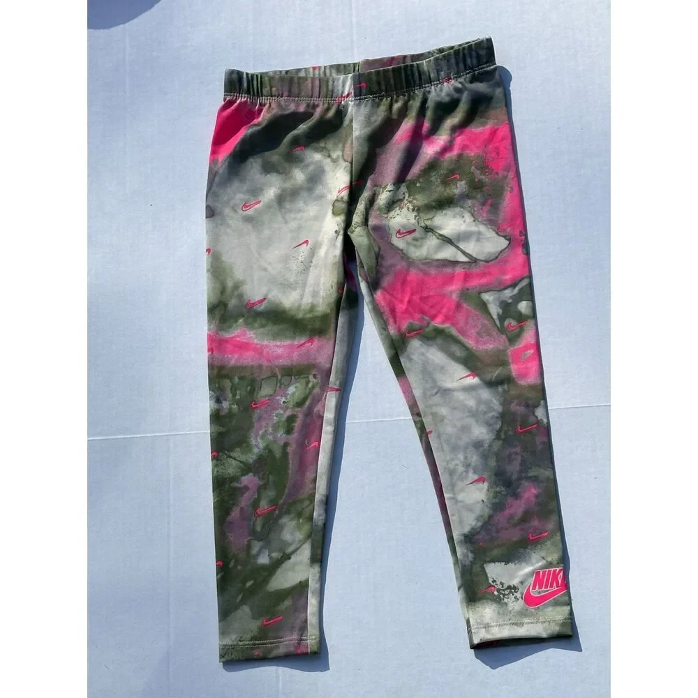NWT Nike Girls Pullover Hoodie and Leggings Set Pink Olive - Size 5